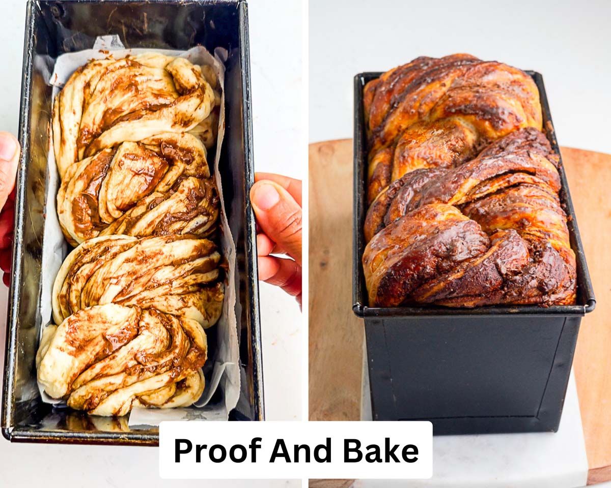 images showing bread loaf before proofing and after baking