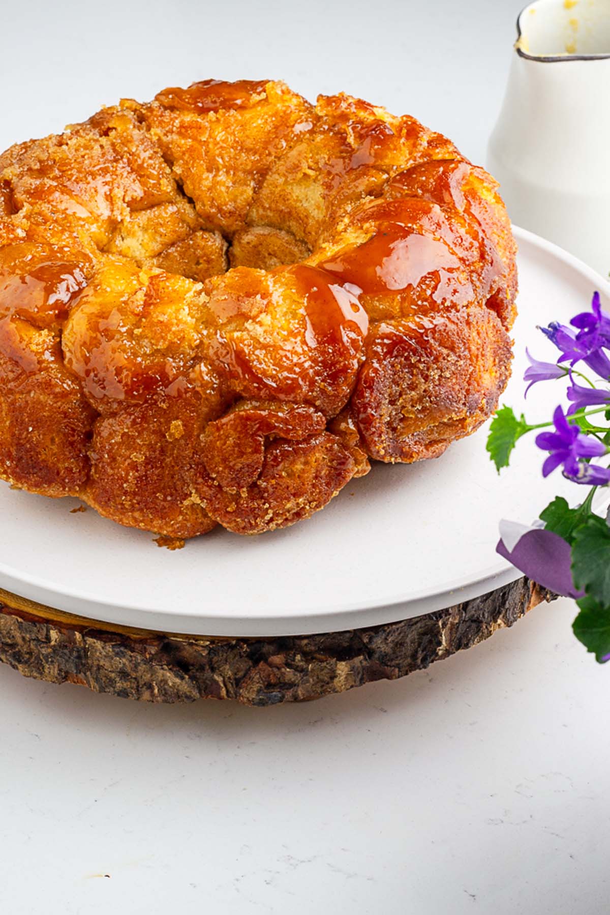 a close up at the freshly baked sweet pull part bread