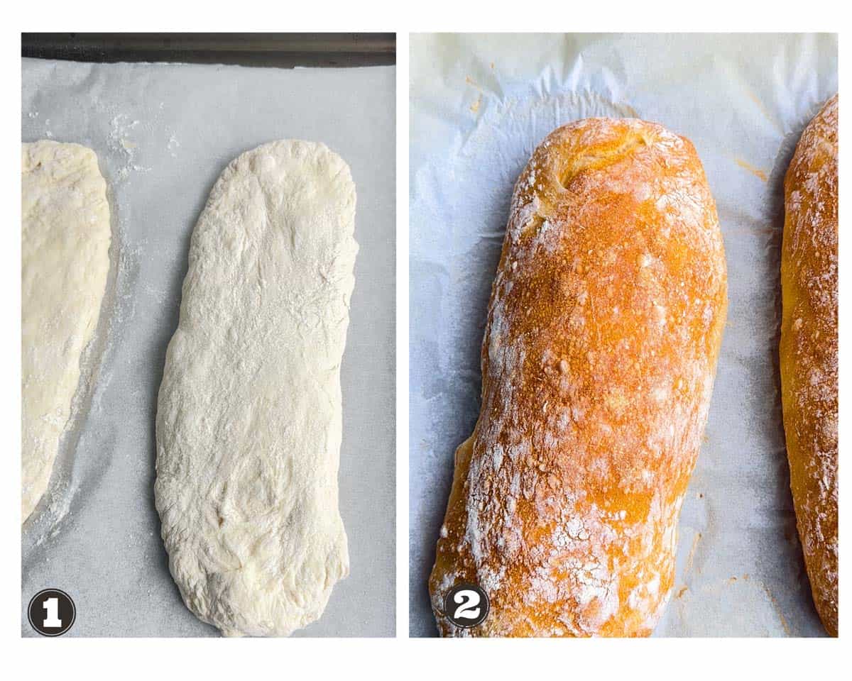 images of before and after baking the ciabatta bread
