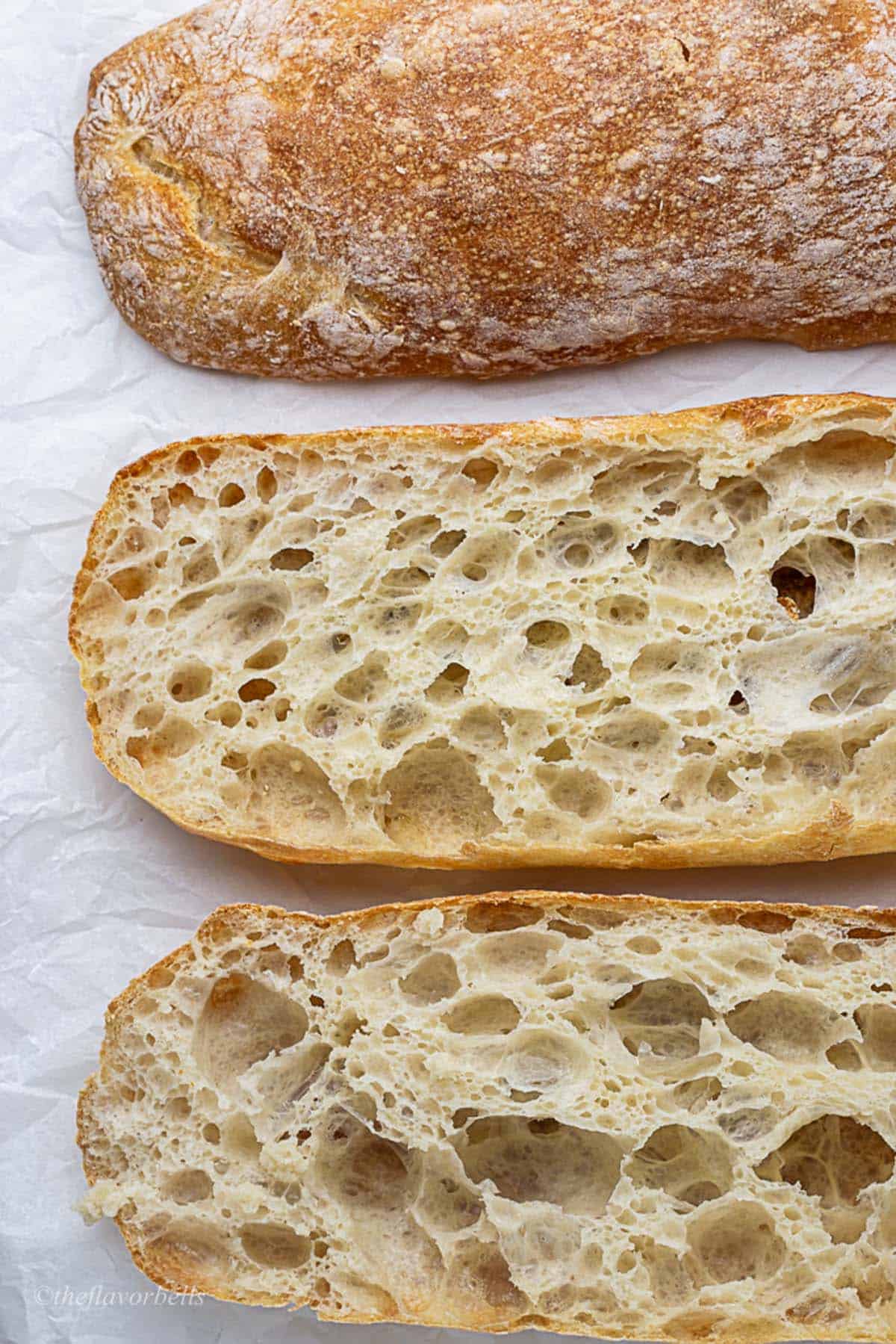 overhead shot of the freshly made ciabatta bread