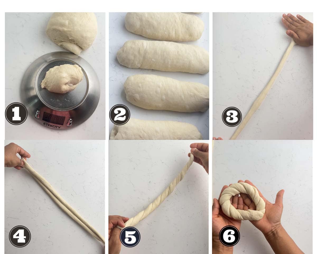 gallery of images showing stages of shaping the Turkish street style bagels