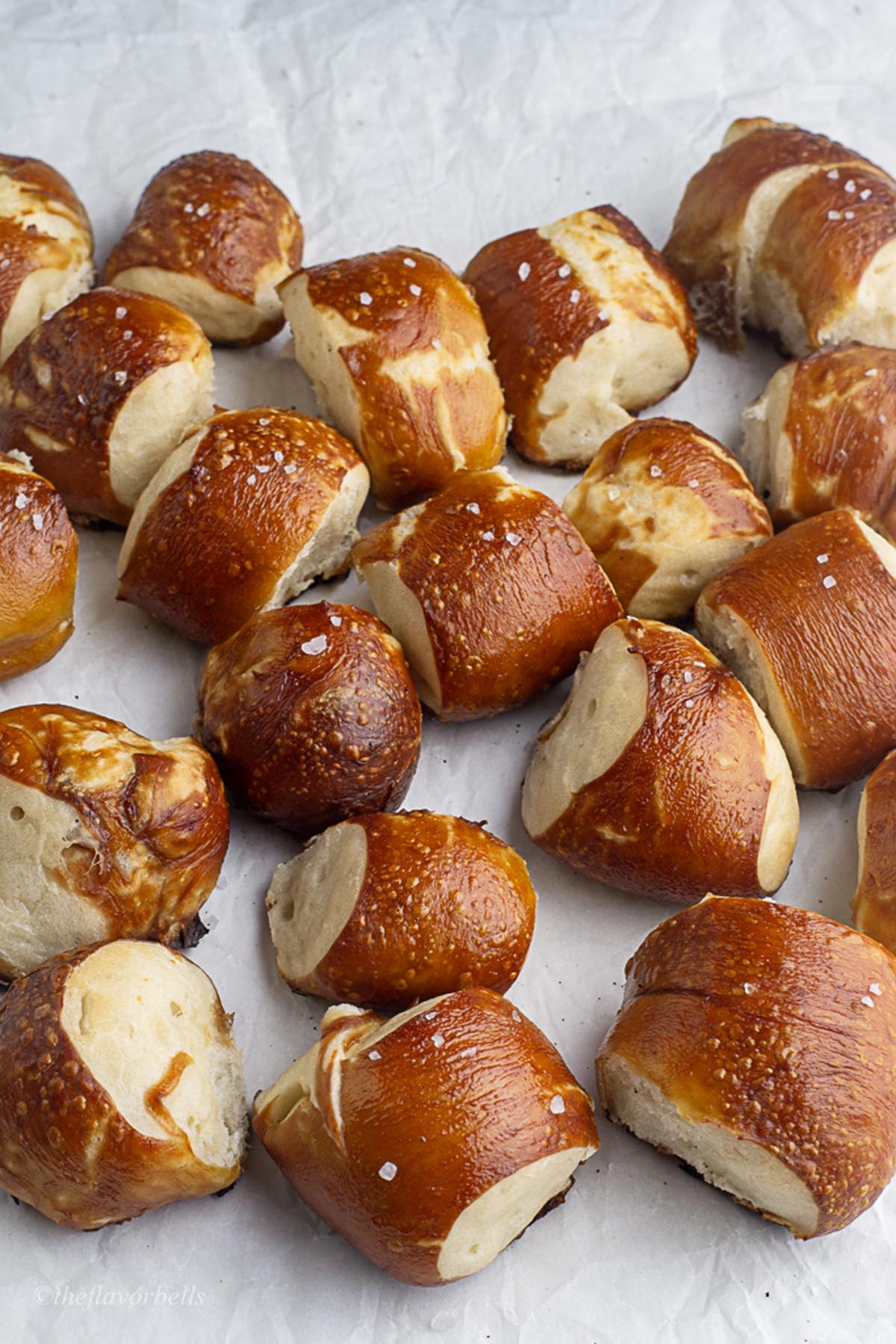 an image of homemade soft pretzels topped with coarse salt