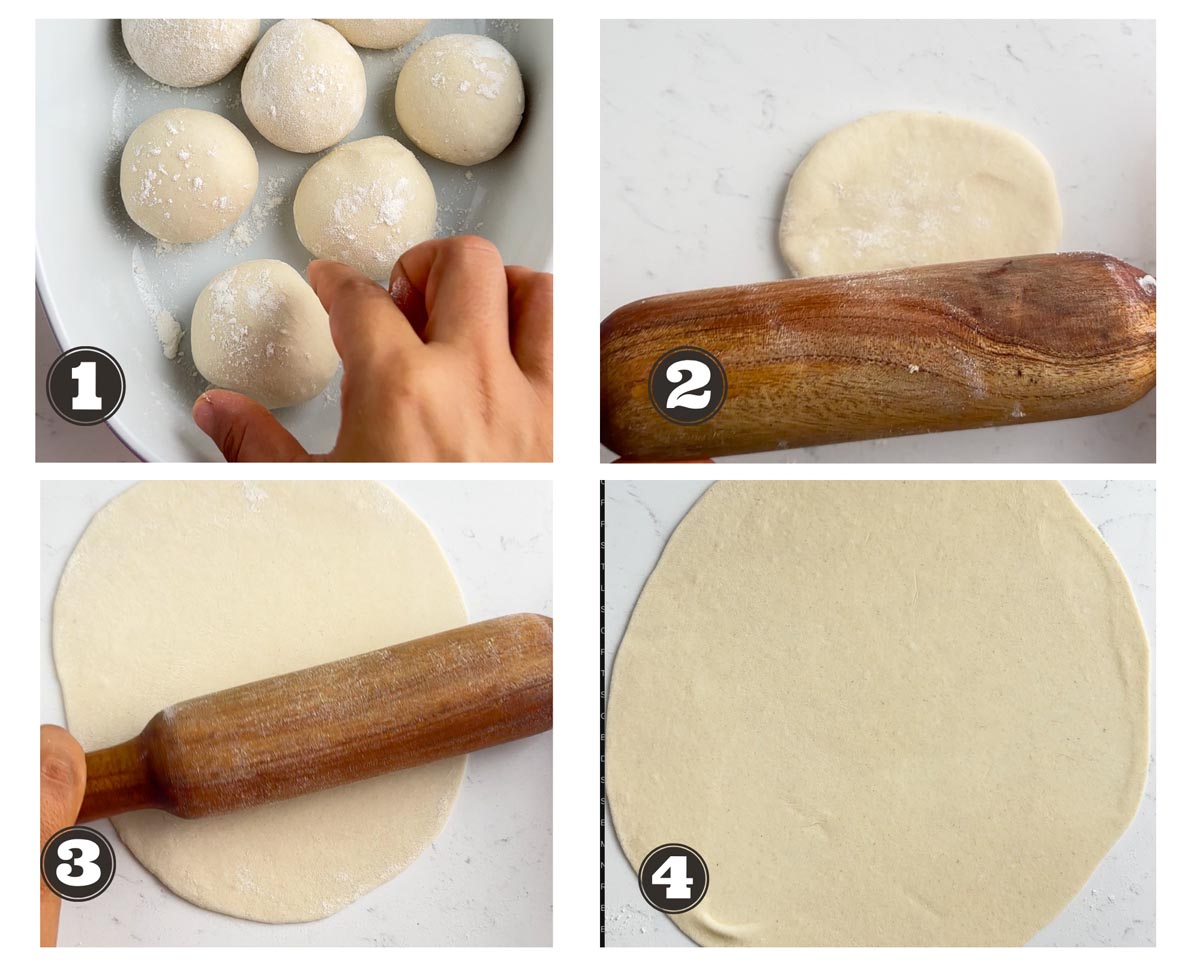 gallery of images showing steps of shaping the tortillas